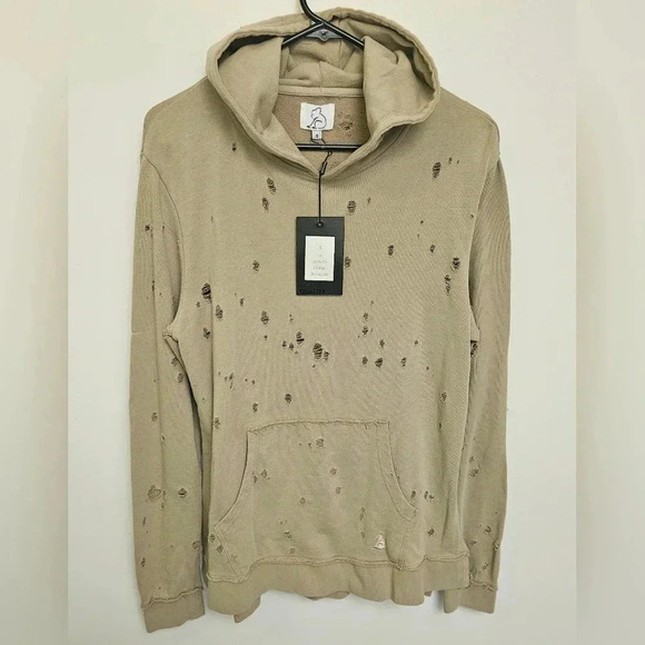 Kuwalla Lashes Distressed Grunge Hooded Sweatshirt Tan Sz Small Tan Nwt - Picture 1 of 14